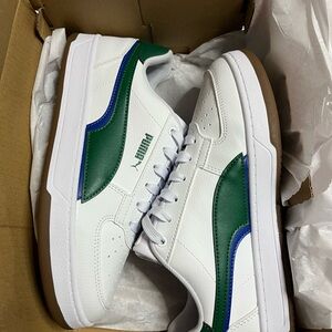 Puma Men's White, Green, and Blue Sneakers